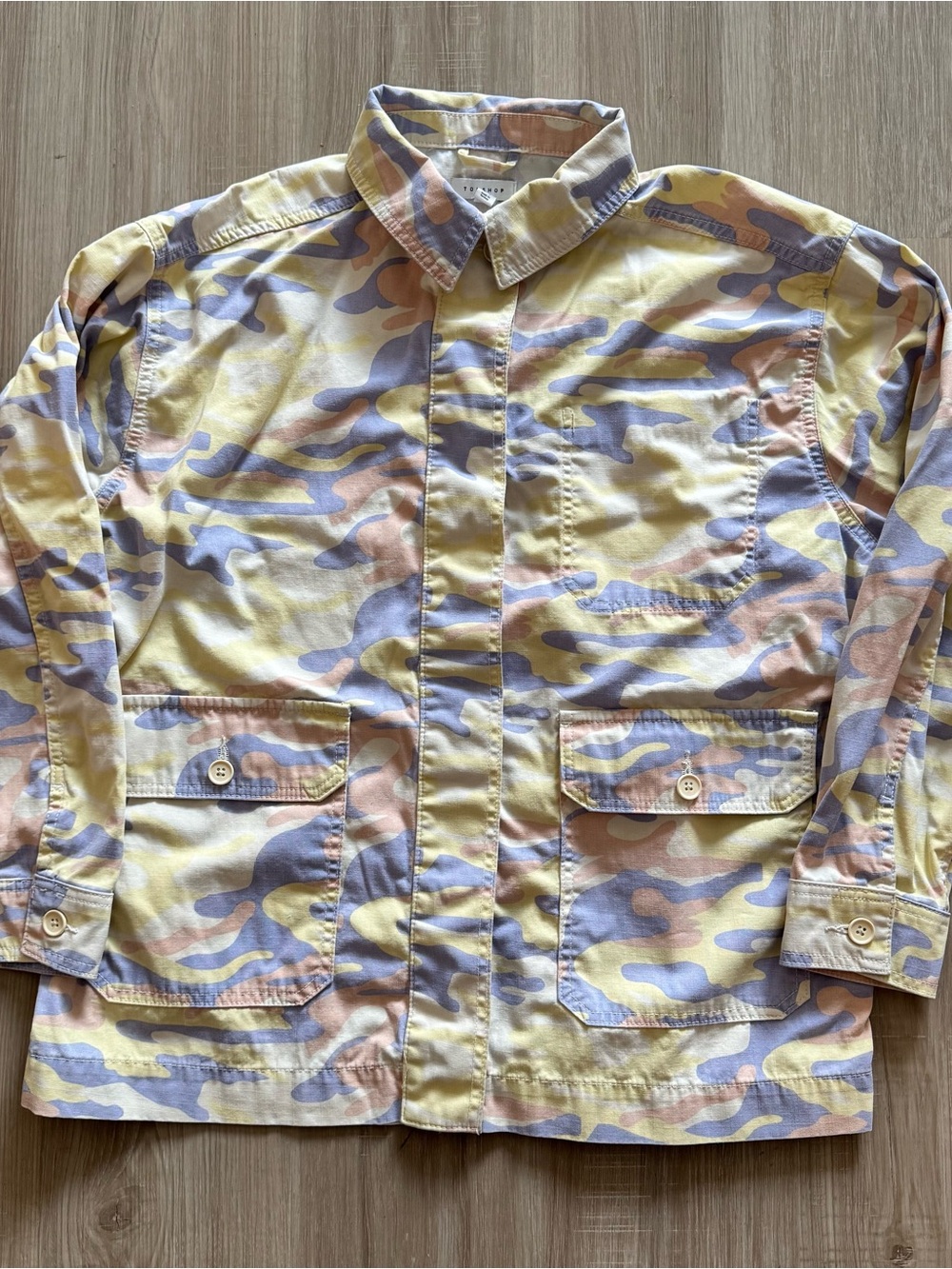 Topshop Pastel Camouflage Utility Jacket in Yellow, Pink & Blue
